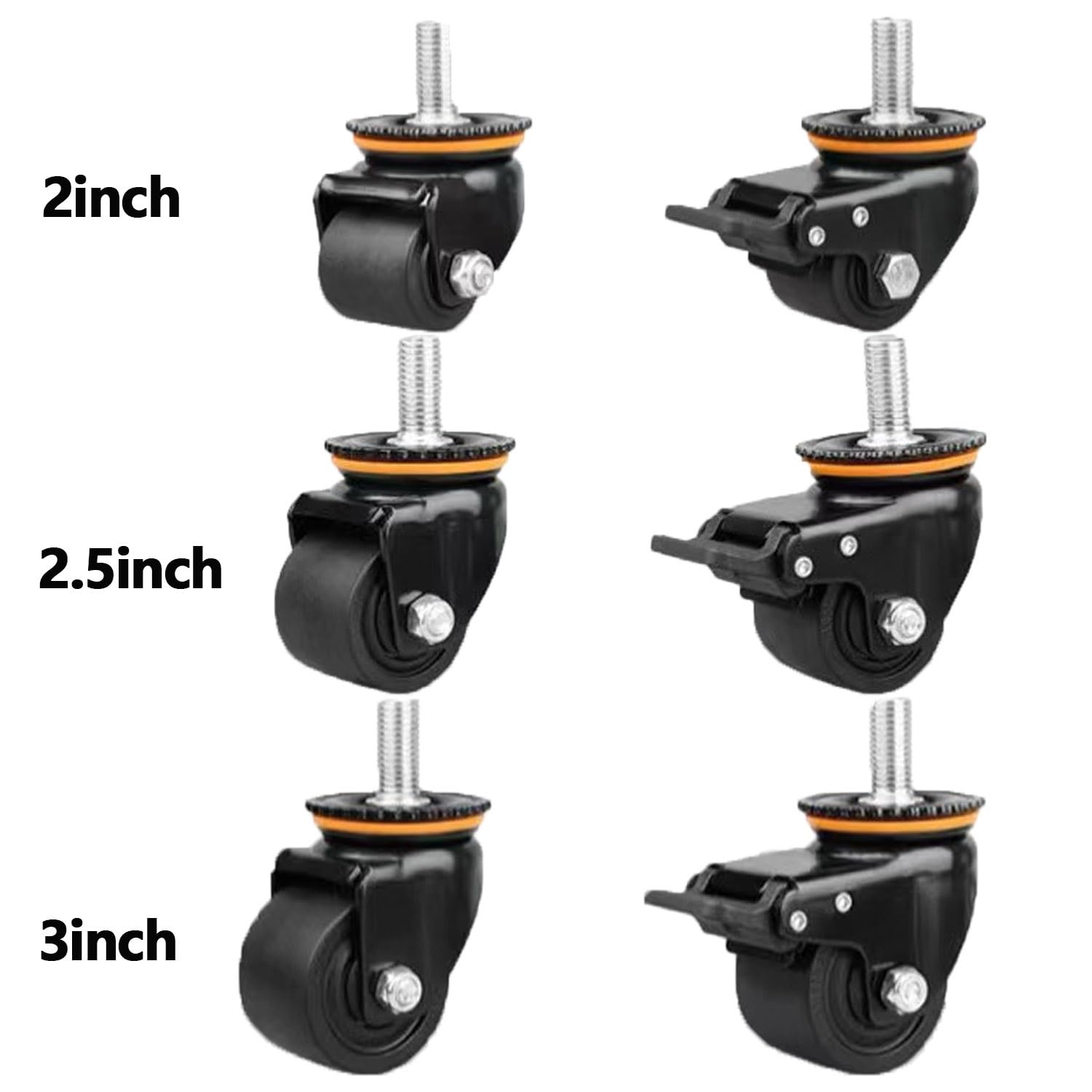 Ruote girevoli con Gambo filettato M20, Ruote industriali in Nylon silenziose da 2/2,5/3 Pollici con Freno, Resistenti all'Usura, Set di 4 Ruote girevoli per Carrello/banco da Lavoro