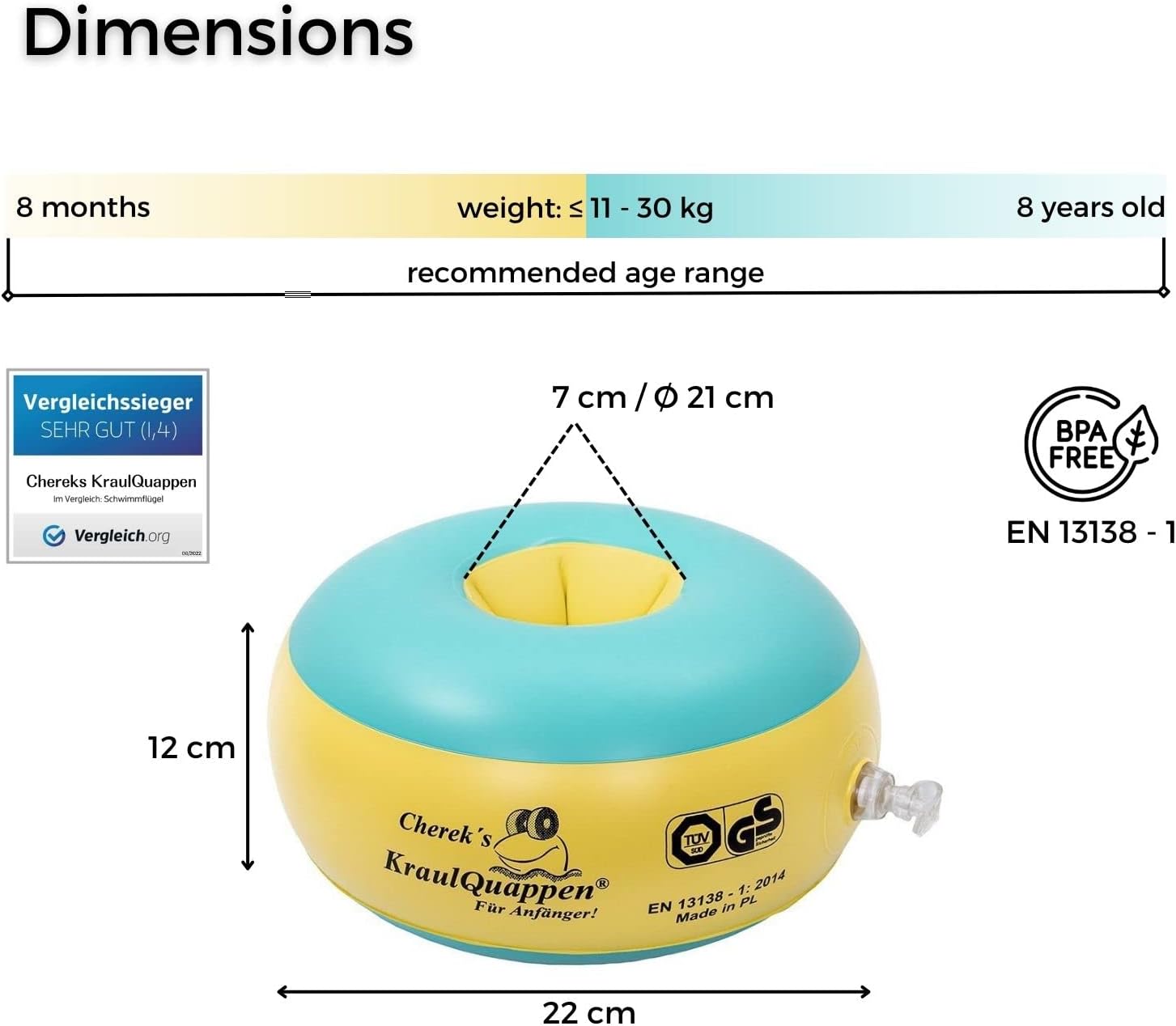 Myminibaby Inflatable Pool Arm Floaties for Toddlers and Kids 3-5 Years (Up to 65 Lbs) | Made in EU | TÜV & GS Certified | BPA Free | Unsinkable Water Wings Thanks to Foam-Filled Design for Swim