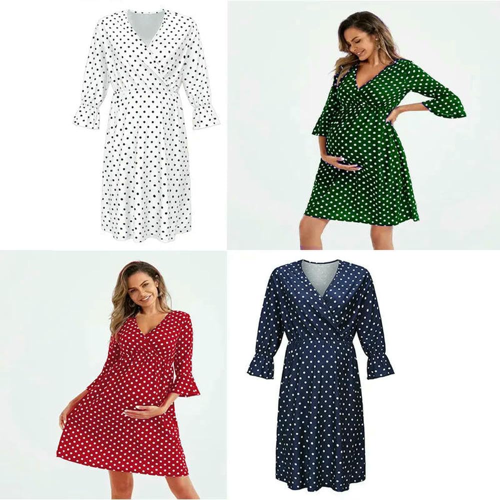JJDFW Mode Schönes Rot Blau Polka Dot Umstandskleid Mutterschaft Kleid Schwangere Stillkleidung Stillkleider Sommer