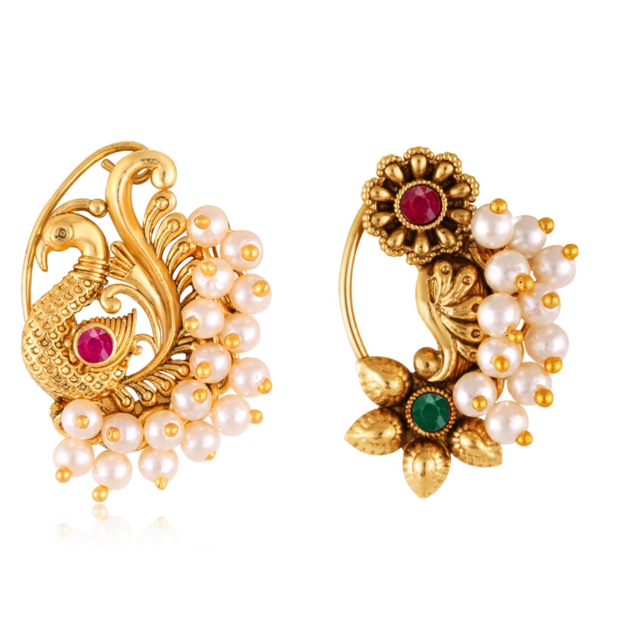Vivastris Premium Gucchedar Maharashtrian/Peackock Styled Nosepin Combo Set Of 2 For Ladies-VIVA1134Red-1182NTH-Press-Multi (B0D675N5Y7) Amazon Price History, Amazon Price Tracker