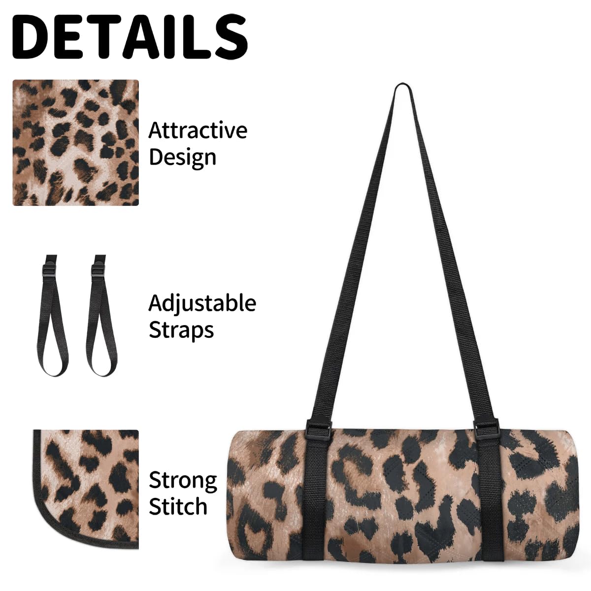 Picknickdecke mit Leopardenmuster, wasserdicht, sanddicht, faltbar, Stranddecke, 200,7 x 200,7 cm, extra groß, tragbar, waschbar, Outdoor-Matte für Camping, Park, Gras, Wandern, Reisen