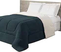 Maya Coberdrom Dupla Face, Sherpa e Fleece,Cobertor Térmico para Inverno, Disponivel Solteiro ou King (Azul Marinho, Solteiro)