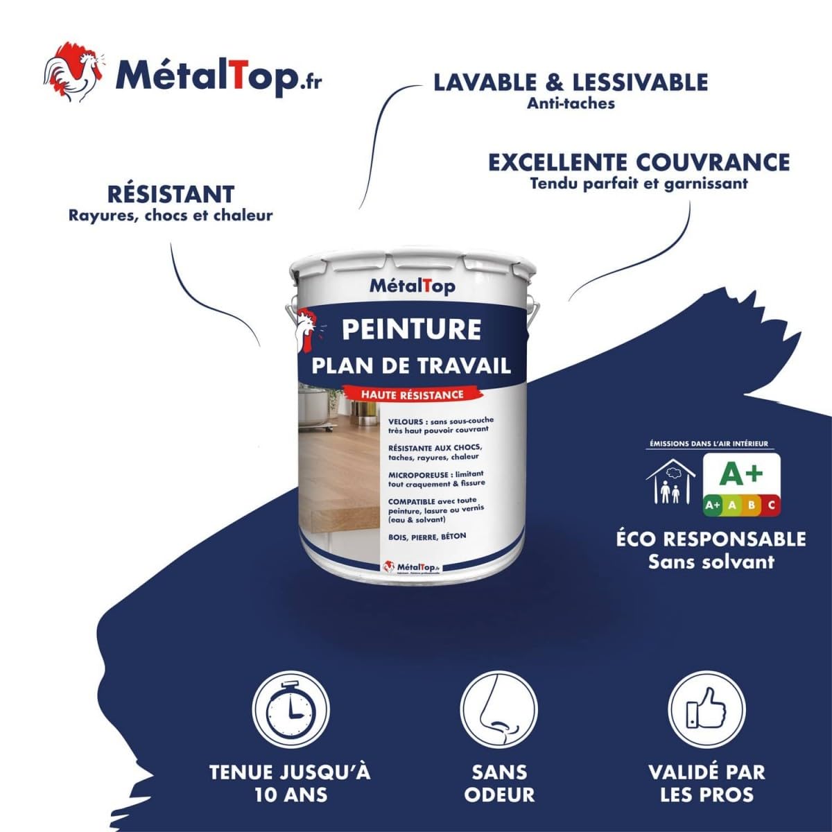 Metaltop - Peinture Plan De Travail - Ivoire - Ton pierre - RAL 1015-1 L - Assure une bonne adhérence et une protection efficace contre l'humidité, les taches et les usages quotidiens