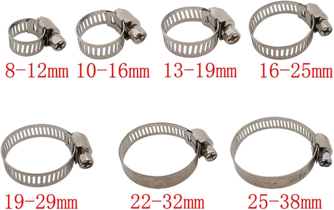 60Pcs Hose Clamps Stainless Steel Adjustable 8mm-44mm Hoop Clamp Pipe Duct Worm Gear Hose Clamps Clip Assortment Kit Fixed Tools