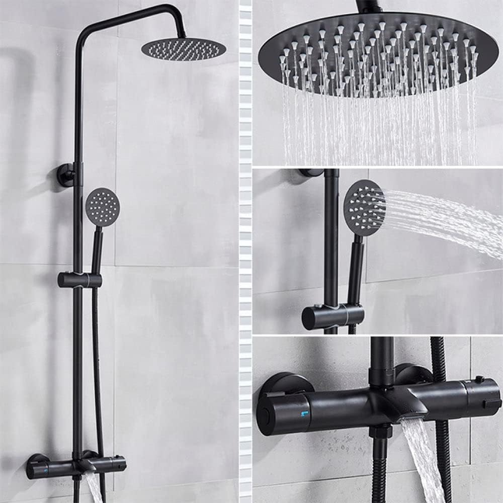 Mitigeur mural de douche thermostatique en chrome noir au design haut de gamme cascade