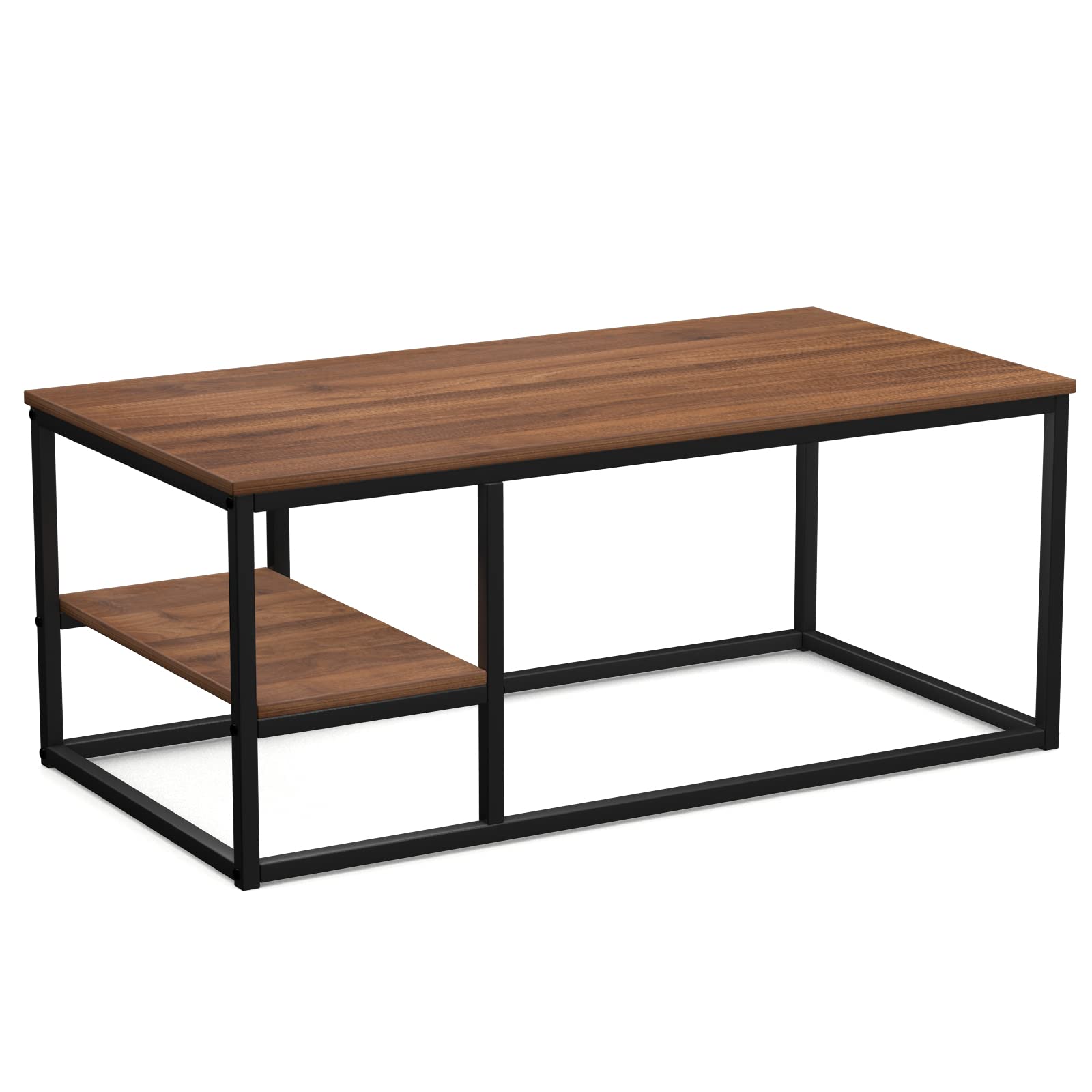 VOWNER Tavolino, Tavolo da Salotto, Tavolino con Struttura e Ripiano in Acciaio, Design Industriale, Stile Scandinavo, Facile da Montare, Tavolino da Divano in Legno, Colore Noce