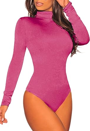 ANCAPELION Womens Long Sleeve Turtleneck Sexy Stretchy Bodysuit Basic Bodycon Leotard Top