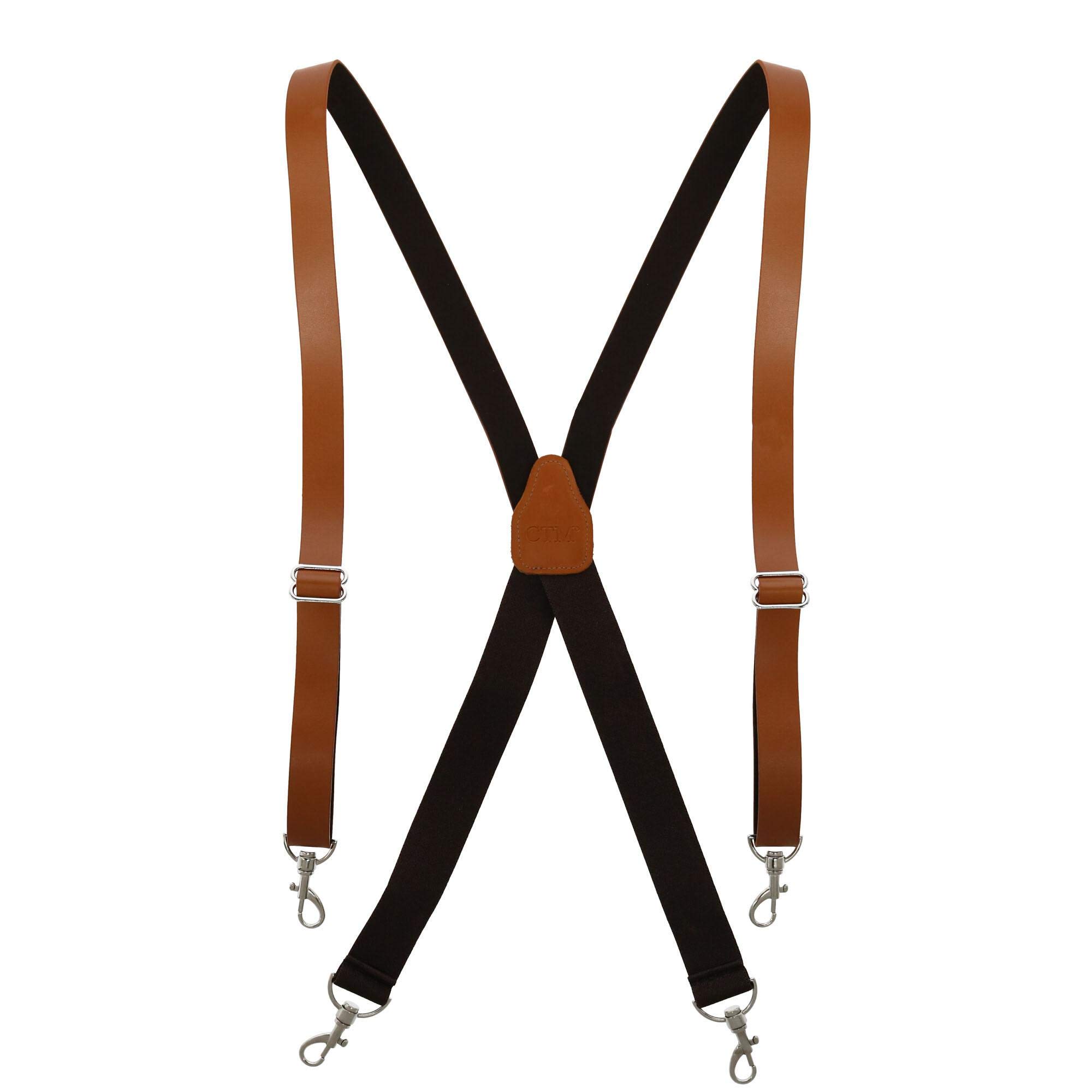 CTM Men's Big & Tall Smooth Coated Leather Suspenders with Metal Swivel Hook End, Tan