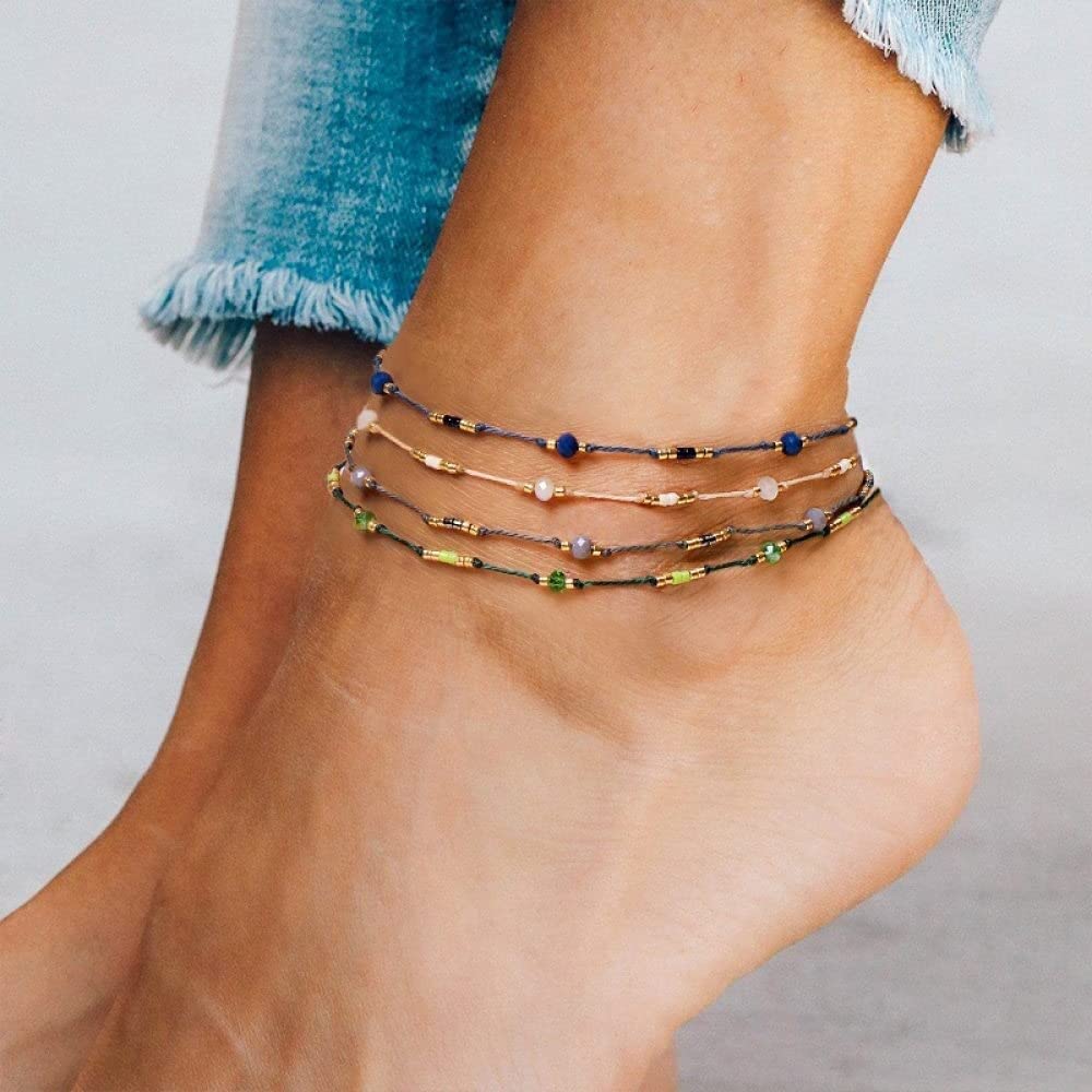RWRAPS Cavigliera da donna con perline colorate, cavigliera da spiaggia regolabile fatta a mano con perline per gioielli da piede per ragazze