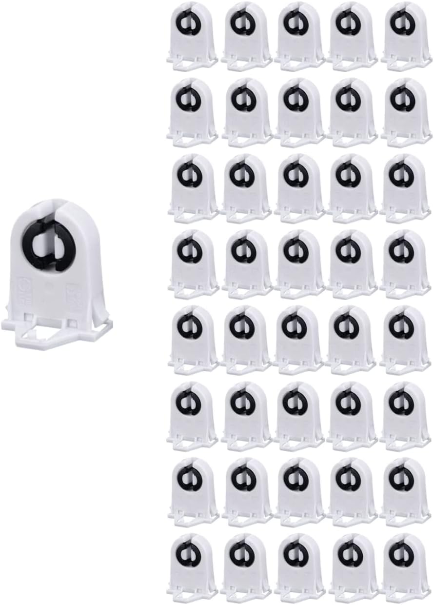 Non-shunted T8 Tombstone (50 Pack) Lamp Holder UL Turn Type Socket for LED or Fluorescent Tube Sockets Replacement - Medium Bi-pin Base Type