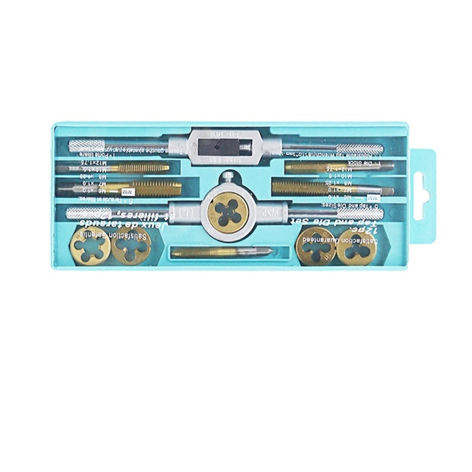 Set di Chiavi per Maschi e filiere da 12 Pezzi, Filettatura Maschio metrica, Punte da Trapano, Kit di Chiavi per Utensili Meccanici da Officina MINGPING (Colore: placcatura in Titanio)