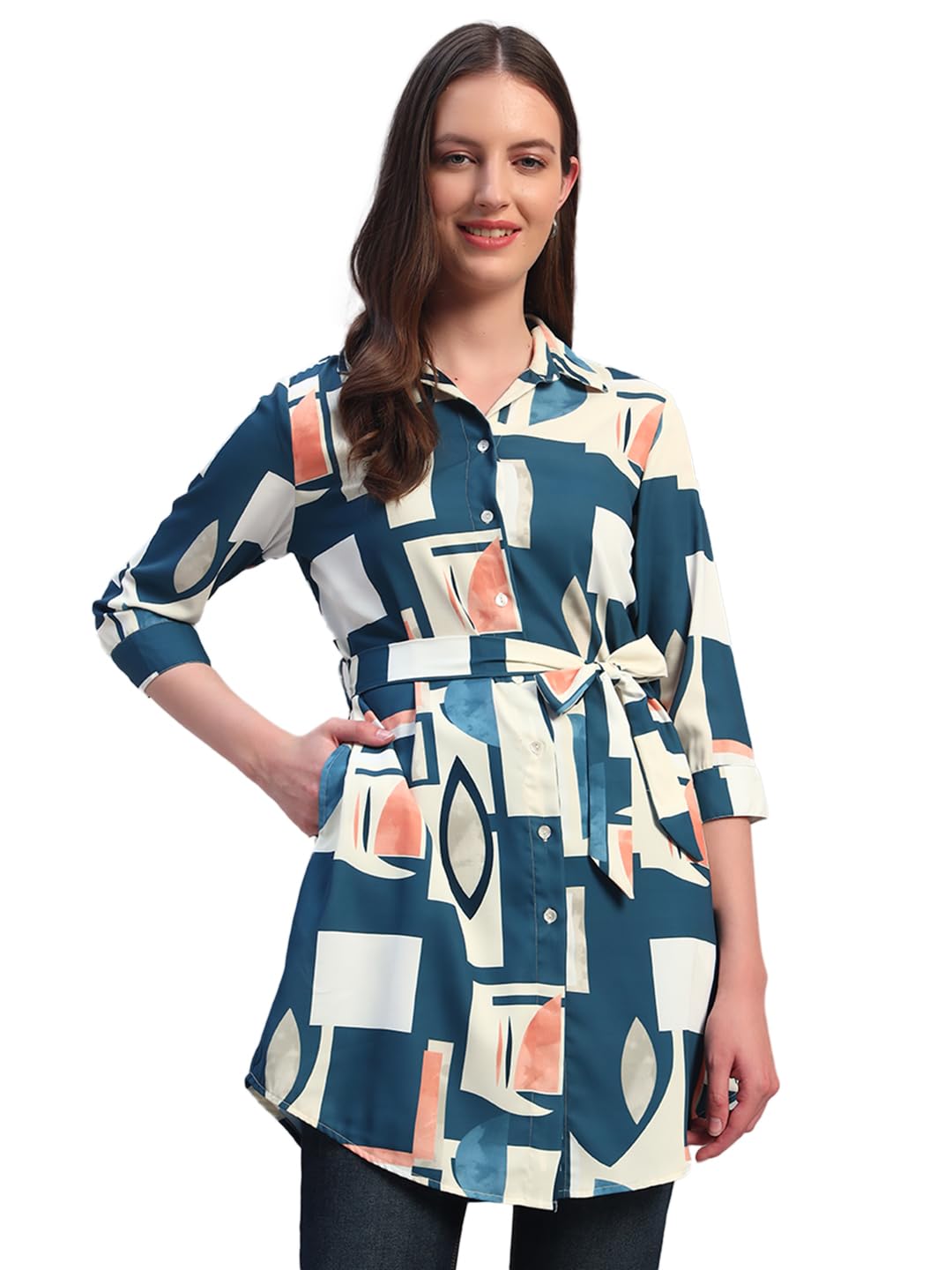 Women Printed 3/4th Sleeves Casual Long Tunic (P_LLTNC00013)-image-25