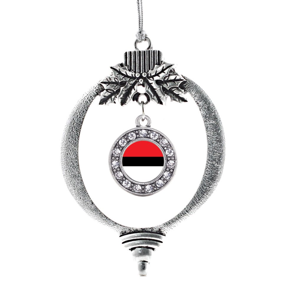 Inspired Silver - Red and White Ball - Silver Christmas Ornament - Circle Charm Christmas Tree Ornament with Cubic Zirconia - Holiday Hanging Decoration