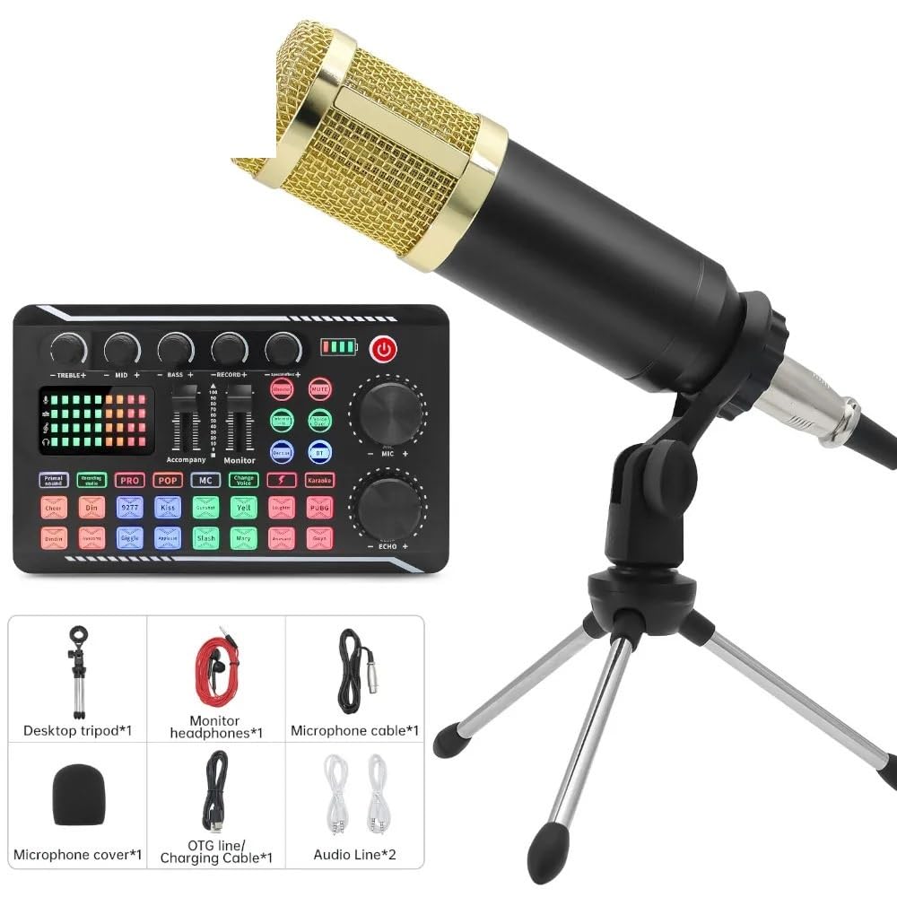 Mixer DJ, Kit microfono scheda audio portatile F998 Set Mixer da studio Trasmissione dal vivo 16 effetti sonori
