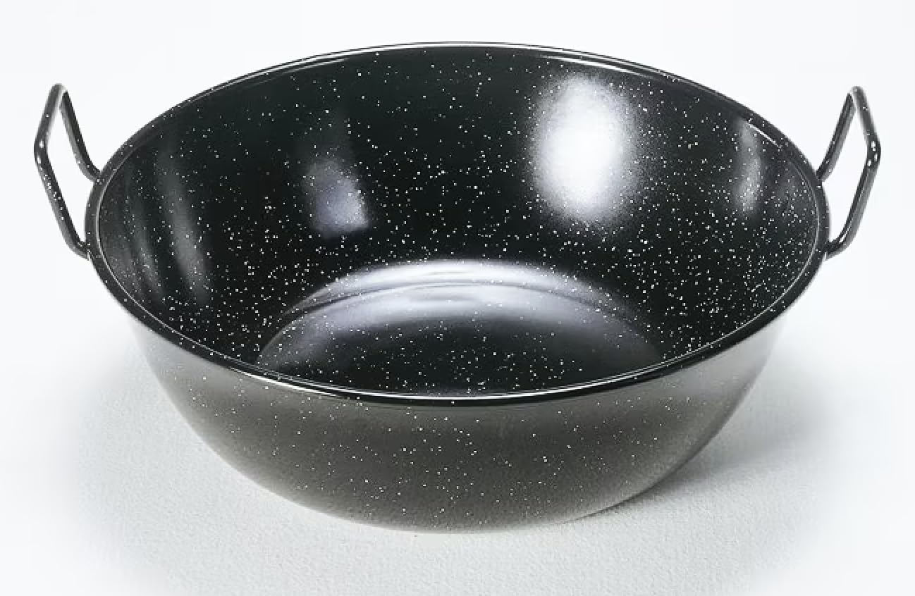Tegame Fondo in Ferro Smaltato con Manici, Nero per uso professionale, Ideale per Fritture e Preparazioni Etniche (40 cm)