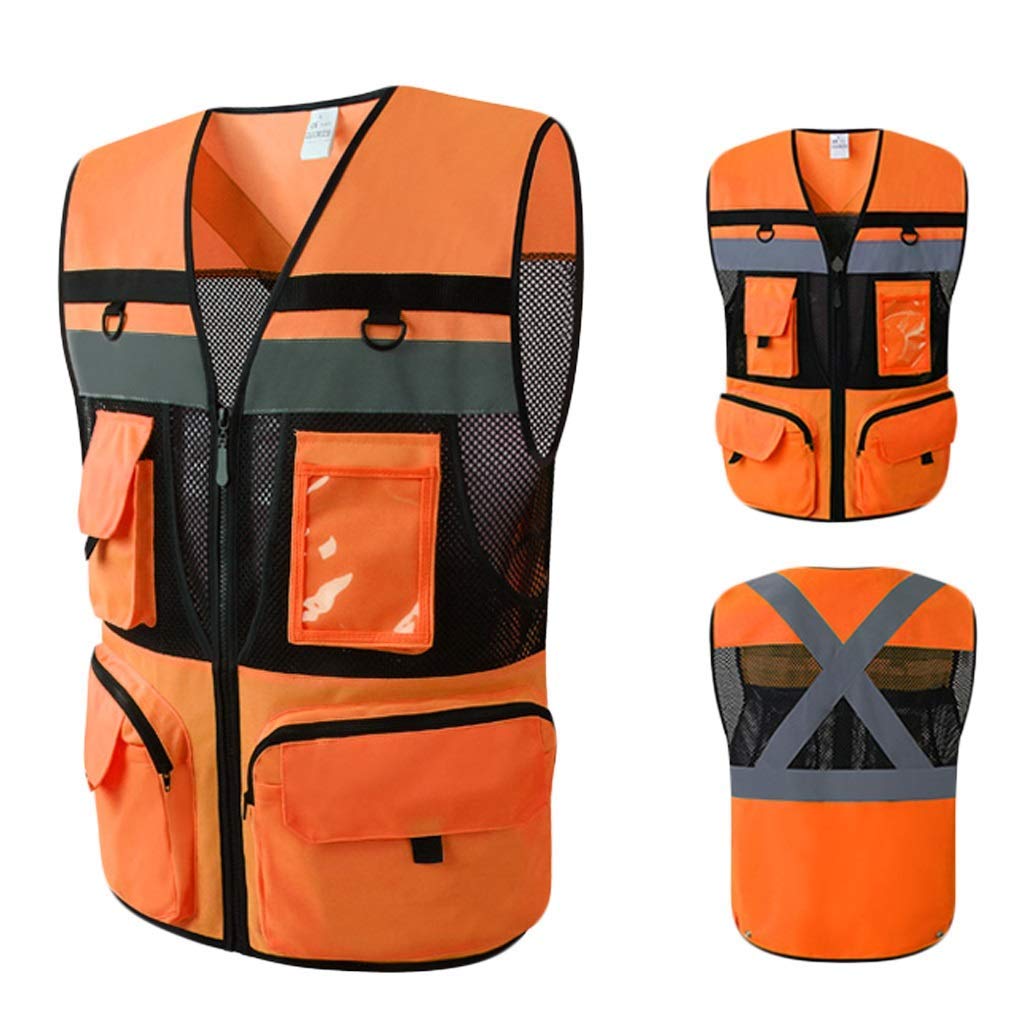 Chaleco de Seguridad para Hombres, Chaleco de Seguridad Reflectante Ligero y Transpirable por la Noche Ropa de Trabajo Chaleco de Alta Visibilidad 2 Piezas (Amarillo Fluorescente, L)