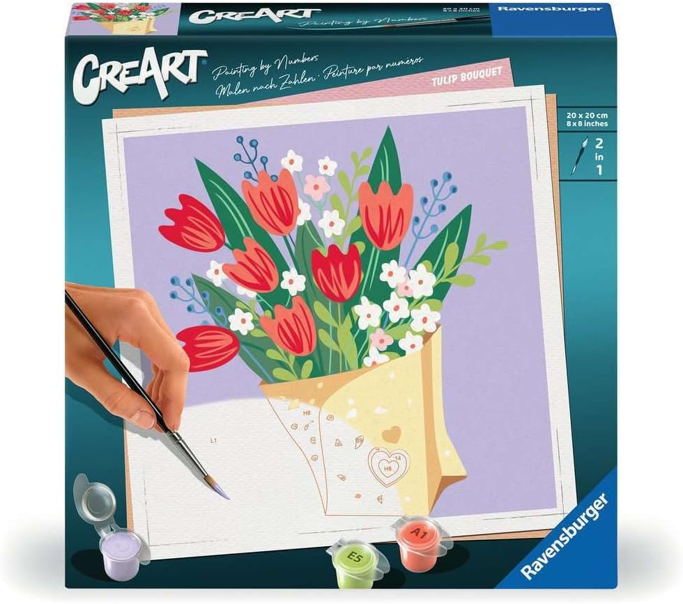 Ravensburger CreArt 25518 Tulip Bouquet, Painting by Numbers Adults, DIY Painting Set with Brush and Acrylic Paints, Gift for Women and Men, Painting for Adults