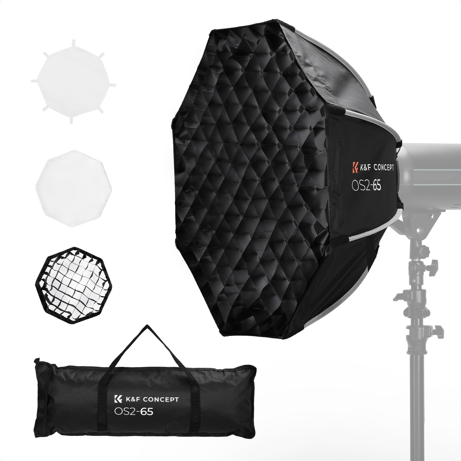 K&F CONCEPT Octagonal Softbox, 65cm/25.6in Quick Release Softbox with Bowens Mount, Carrying Bag, for Photography, Studio Portrait Shooting