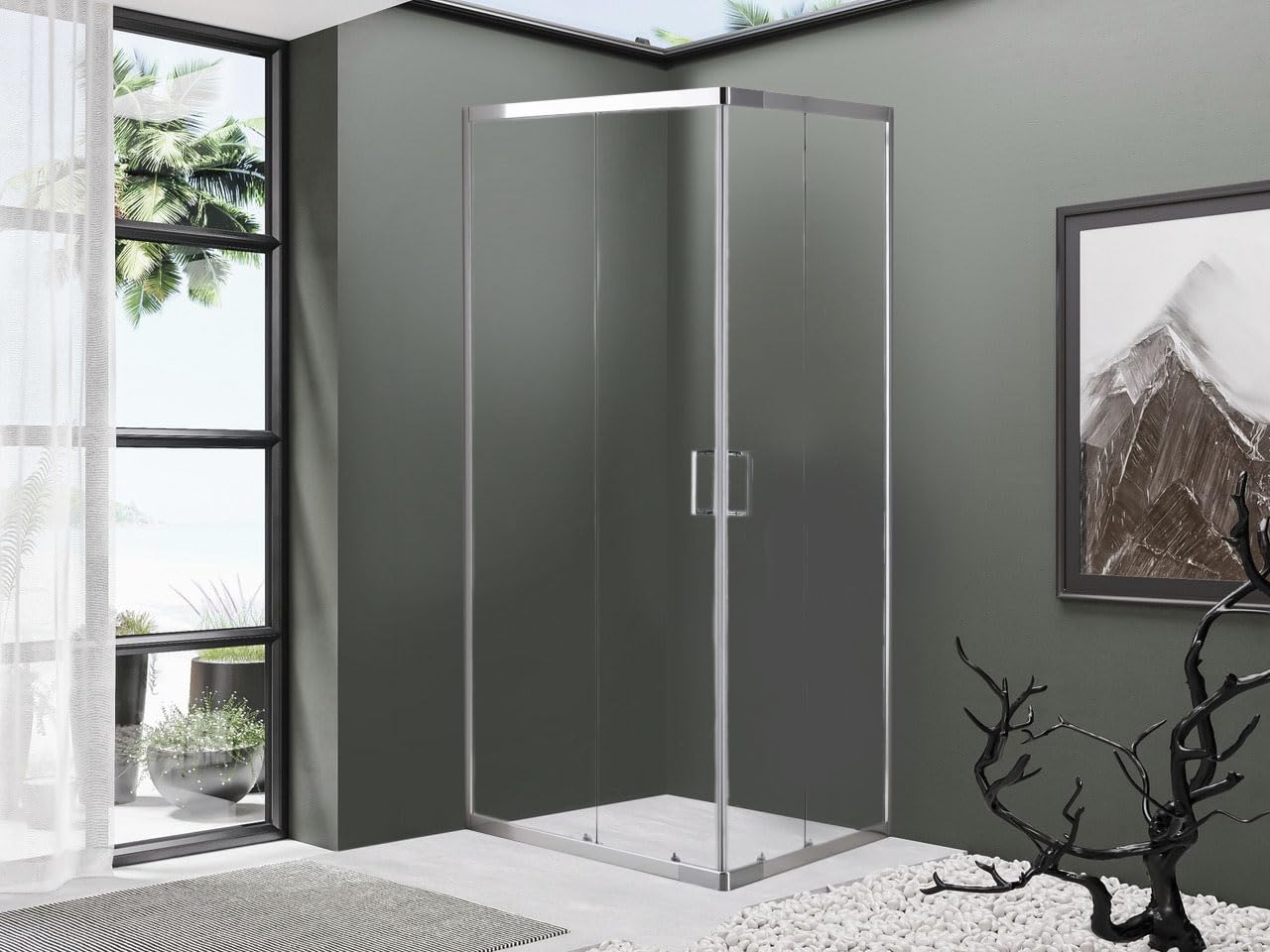 DocciaSì® - Box Doccia Angolare Rettangolare 70x90 cm con Vetro Temperato Trasparente da 5mm, Altezza 185cm, 2 Ante Scorrevoli e 2 Fisse, Profili in Alluminio Cromo Lucido, Design Moderno e Funzionale