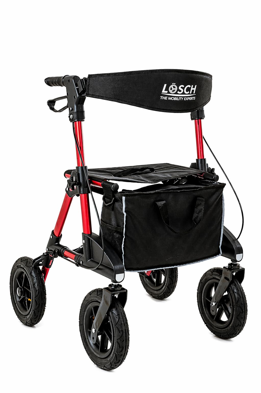 TABAS Outdoor Rollator 2.0 luftbereift – Leichtgewicht Aluminium Rollator faltbar mit Sitz & Tasche, höhenverstellbar, stabile Gehhilfe für Senioren innen & außen – Rot