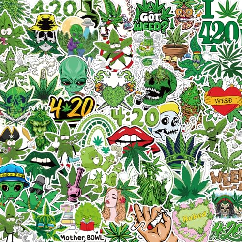 Vemfare 100 Pcs Weed Plant Stickers for Adults Green LeavesTrippy Stickers