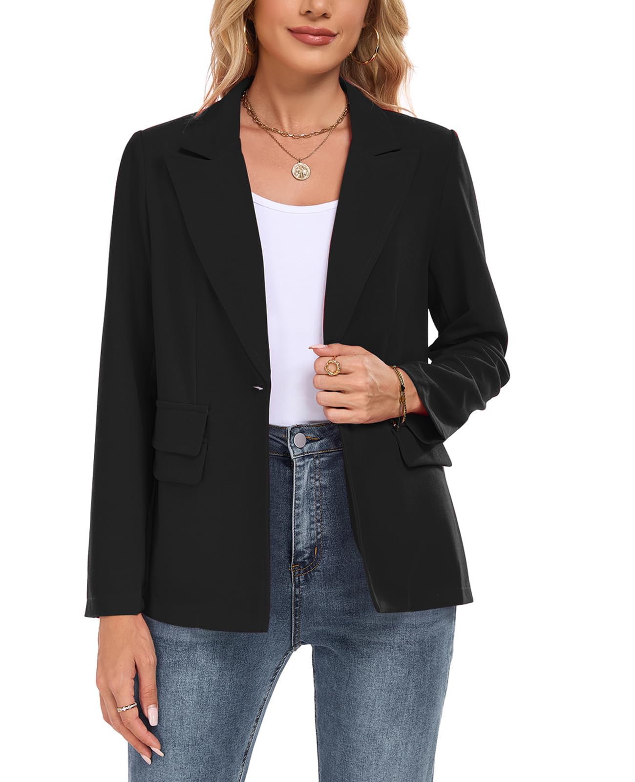 Womens Casual Blazer Long Sleeve Open Front Lapel Button Blazers Work Office Blazer Jacket with Pockets
