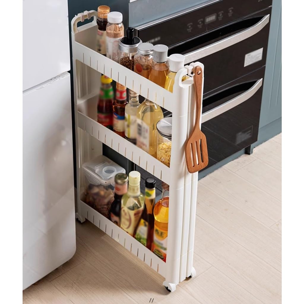 Chariot De Rangement 3 Niveaux Blanc Avec Roulettes - Pour Cuisine, Salle De Bain, Espace Étroit