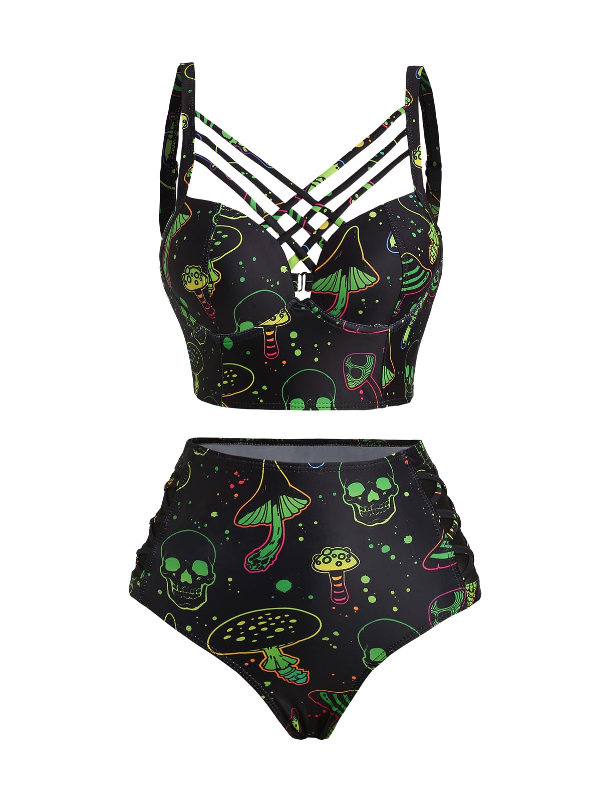 DRESSFO Gothic Galaxy Skull Print Bikini Set Retro Vintage Tummy Control Two Piece Tankini: Multi-a Medium
