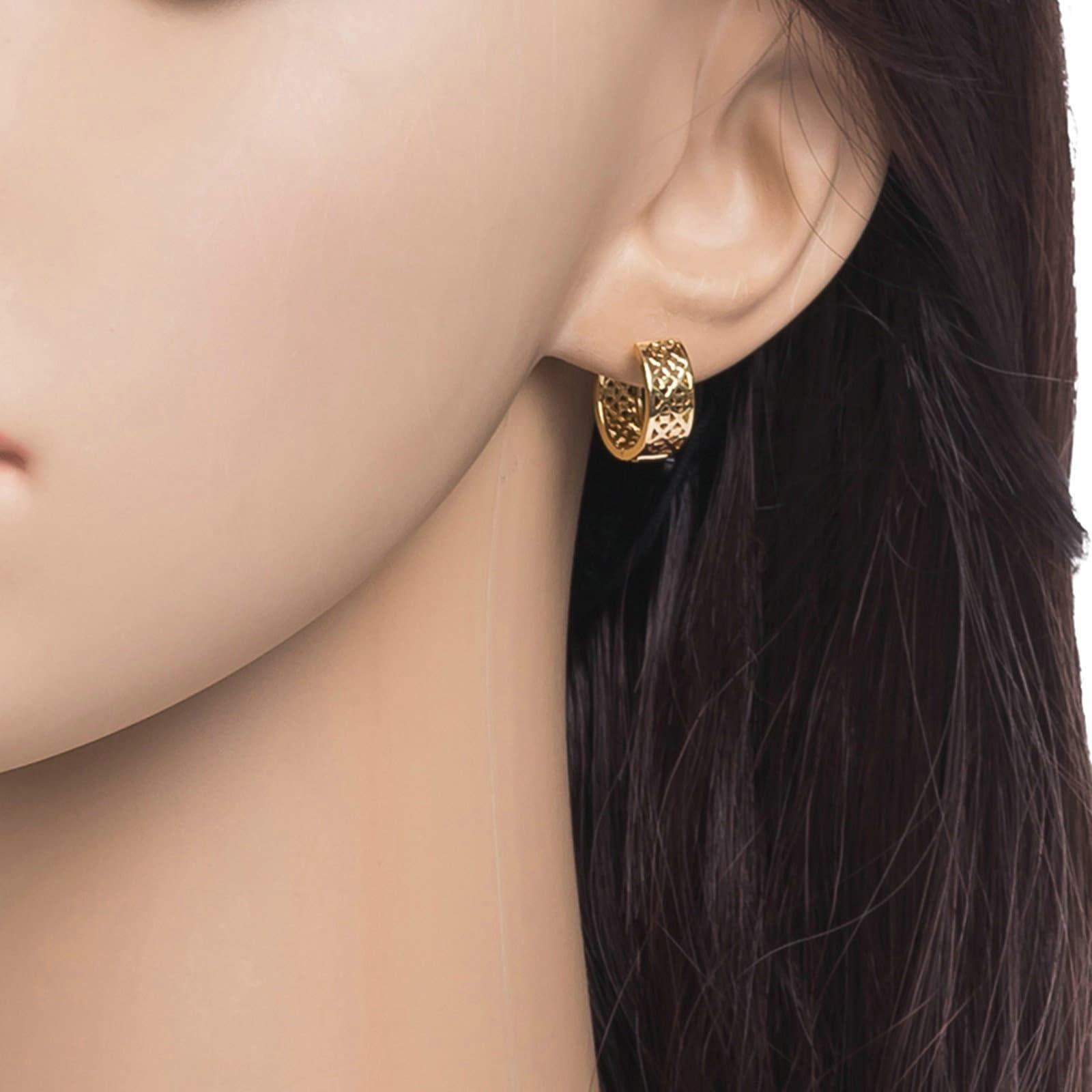 AMDXD Pendientes de mujer de oro amarillo 750 de 18 quilates, diseño hueco de círculo, pendientes de aro Au750, pendientes de aro para mujer, pequeños y auténticos