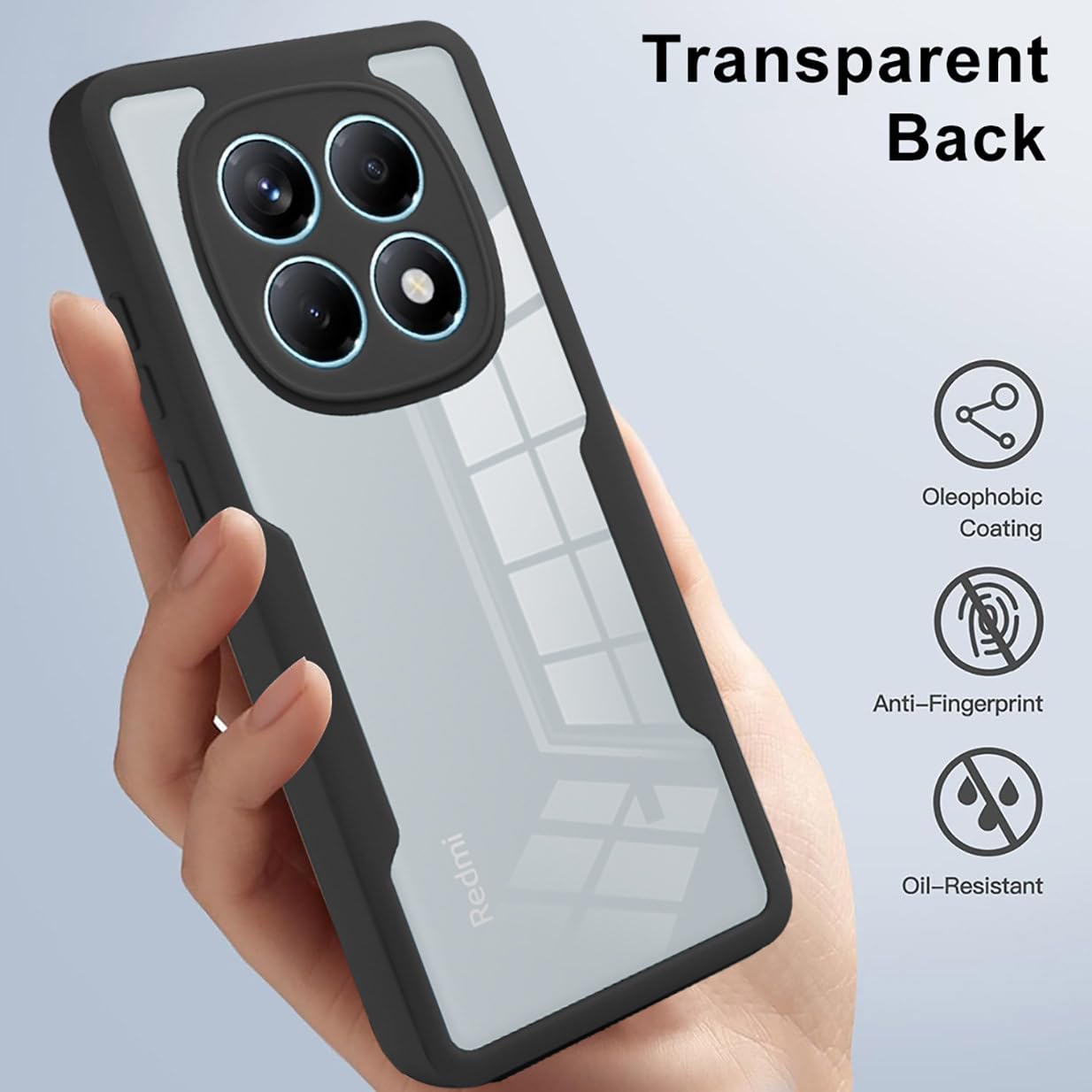 UPLAI Przezroczyste etui do Xiaomi Redmi Note 15 4G, 360° wojskowe, odporne na wstrząsy etui z wbudowanym ochraniaczem ekranu, ultra cienki PC + TPU Stylish Case. Czarny