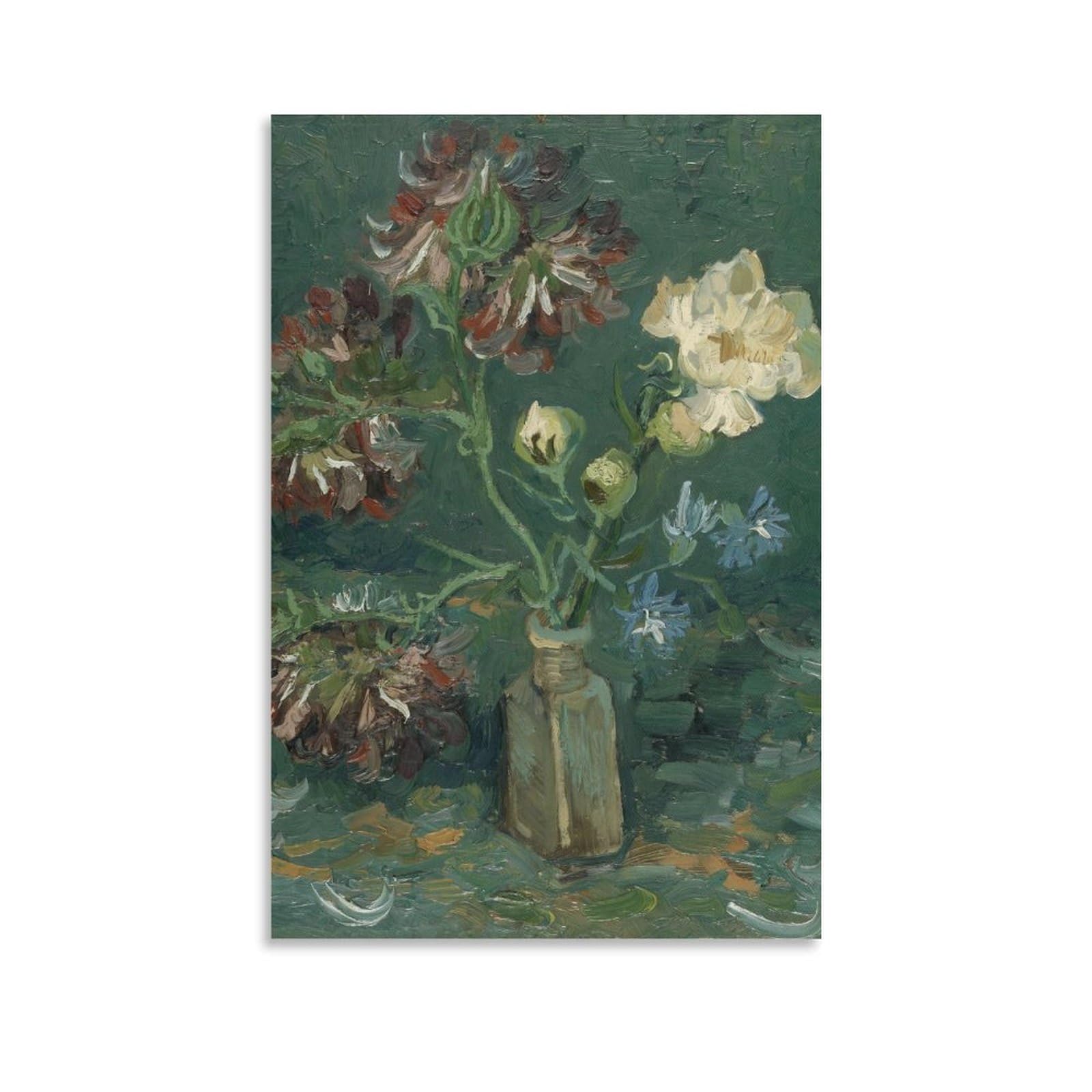 Small Bottle with Peonies And Blue Delphinium by Vincent Van Gogh Wall Art Prints Poster Art Poster Canvas Painting Decor Wall Print Photo Home Modern Decorative Posters 24x36inch(60x90cm)