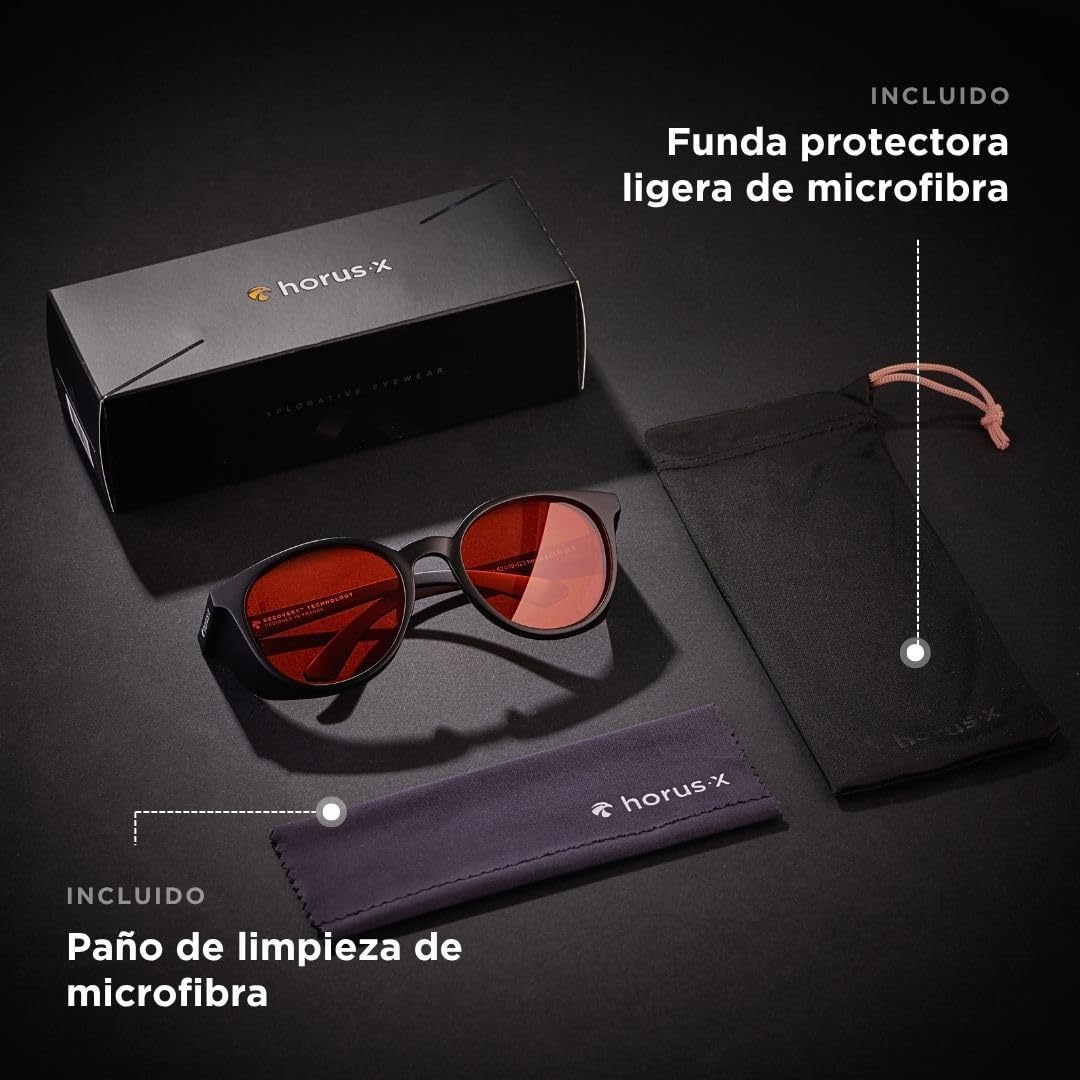 Horus X • Gafas Luz Azul Hombre Mujer Lentes Rojas | 99% Gafas Rojas Bloqueo Luz Azul y Verde para Pantallas por la Noche | Gafas Luz Roja