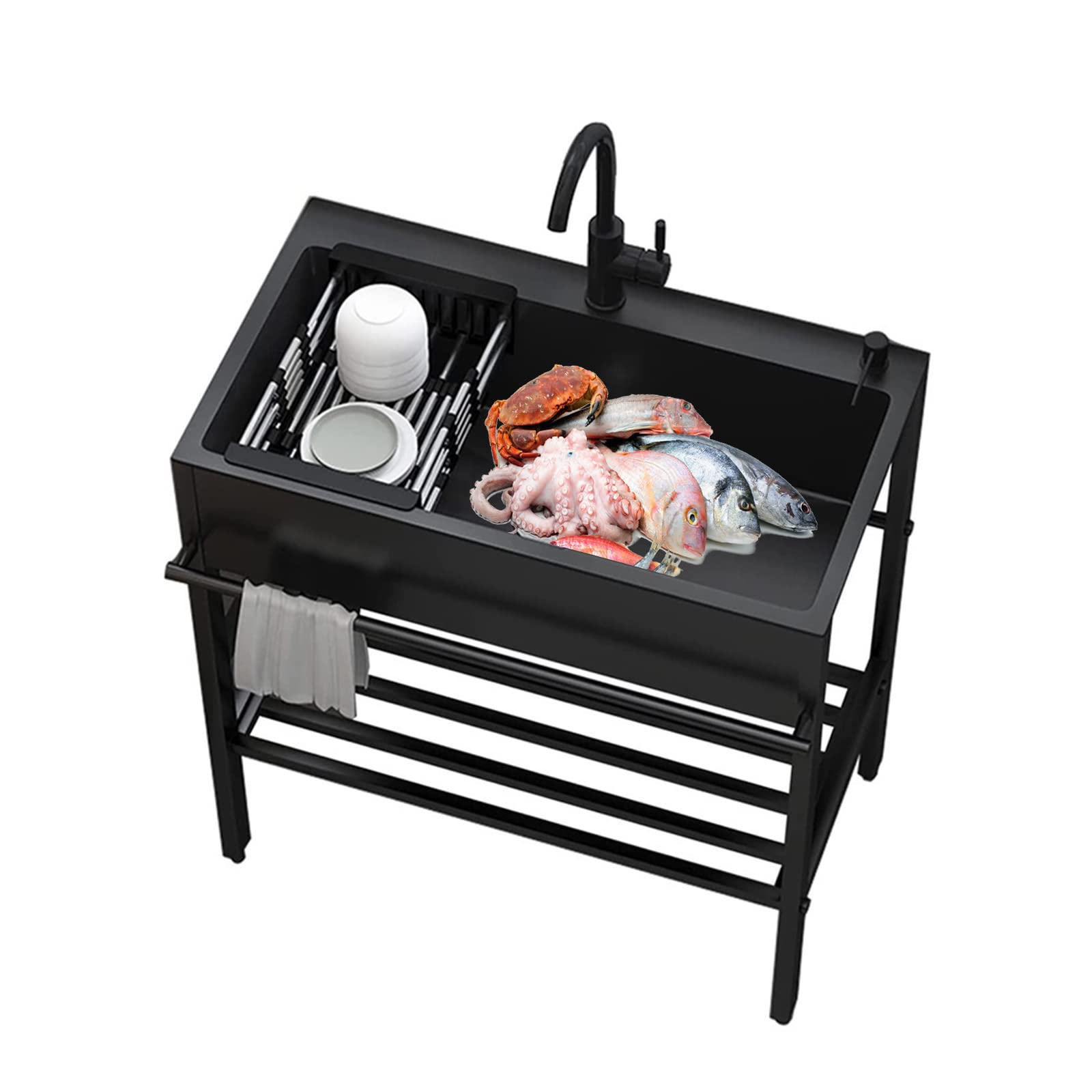 Commercial Stainless Steel Kitchen Sink, Outdoor Sink, 1 Compartment Free Standing Utility Sink Heavy Duty Floor Mounted Wash Station with Faucet and Storage Shelves for Indoor Outdoor ( Size : 80*45*