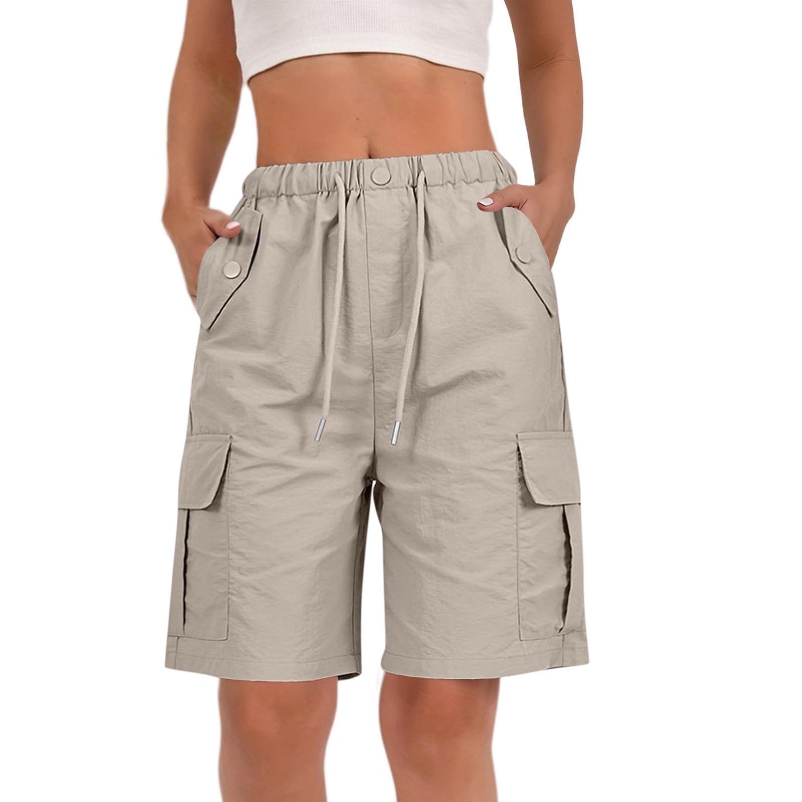 Generico Pantaloni da Lavoro Donna Multitasche Bermuda Estivi Cargo Pantaloncini Vita Elastica Leggeri Shorts Escursionismo Casual Esterno Pantaloni Corti per Viaggi Escursioni con 4 Tasche
