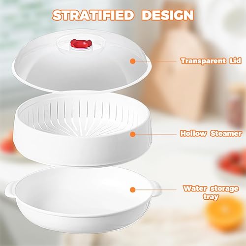 Miniatura 6 de Vaporizador de verduras para microondas para cocinar, vaporizador de microondas con tapa, sin BPA (doble capa)