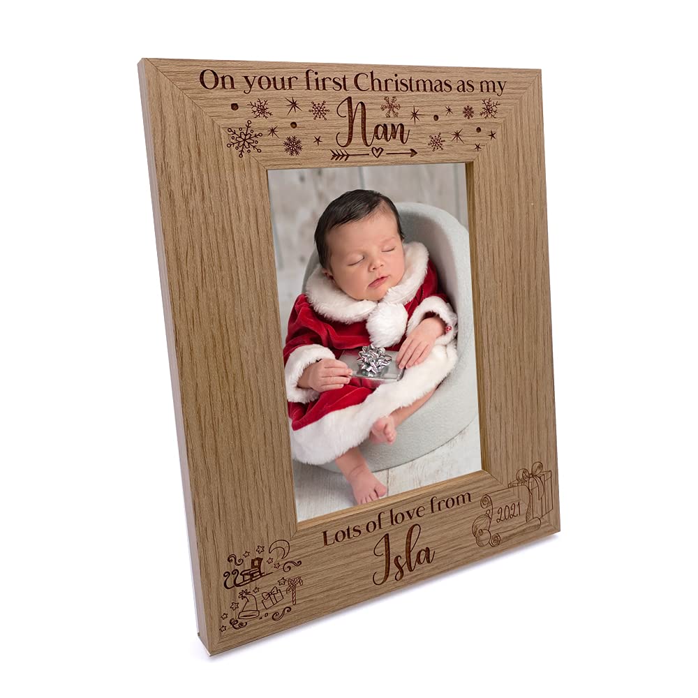 Ukgiftstoreonline Personalised My First Christmas As My Nan Portrait Photo Frame Keepsake (5 X 7 Inch)