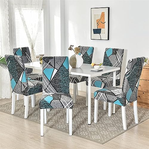 Image of House of Quirk Elastic Chair Cover Stretch Removable Washable Short Dining Chair Cover Protector Seat Slipcover (Pack of 2, Grey /Blue Prism)