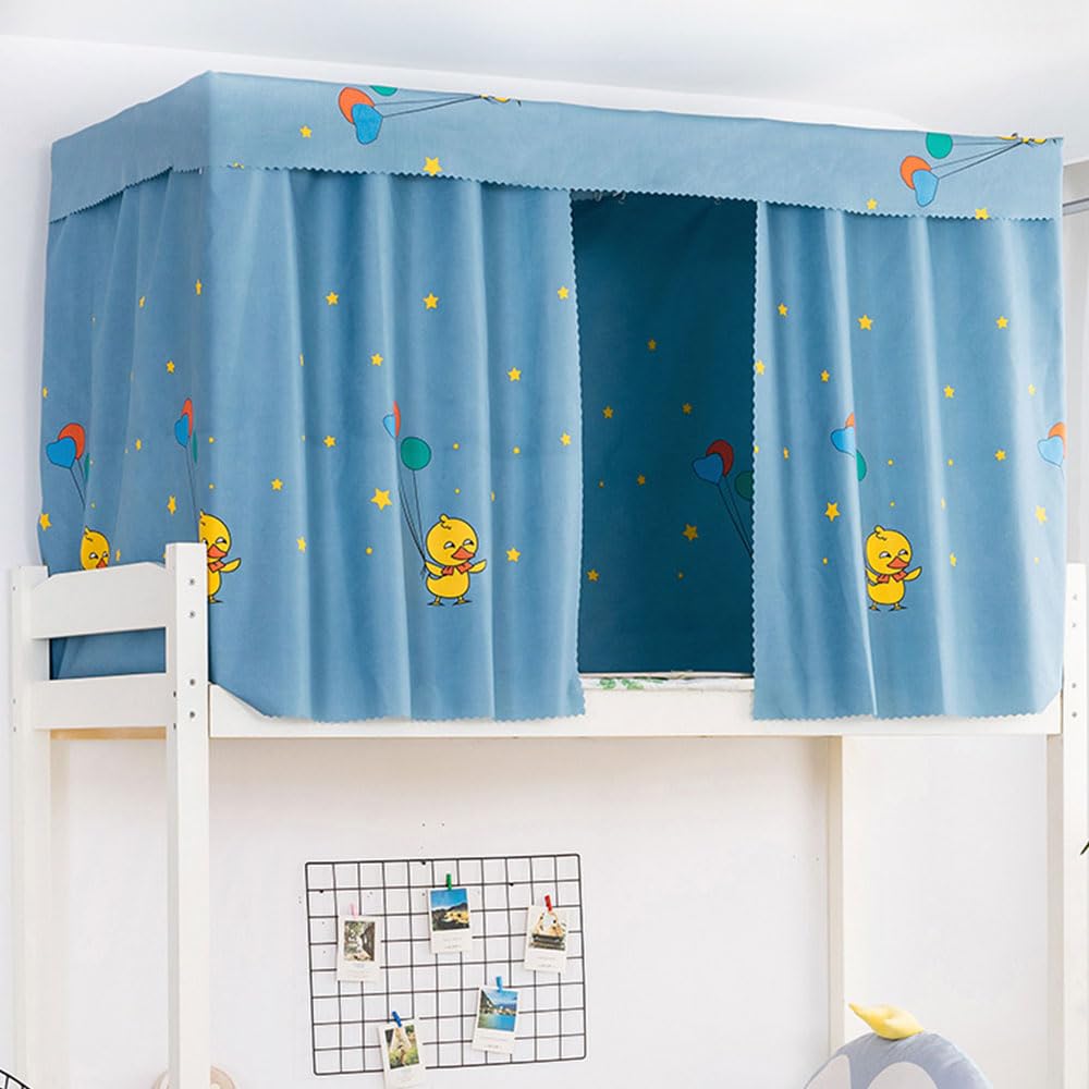 Treer Dormitory Bunk Bed Curtain, Blackout Curtains Students Dorm Bed Canopy Privacy Curtain for Girls Sleeper Bunk Dustproof Bed Shading Tent Moveable Curtains (1.5m 3 Pieces+Top,Duck)