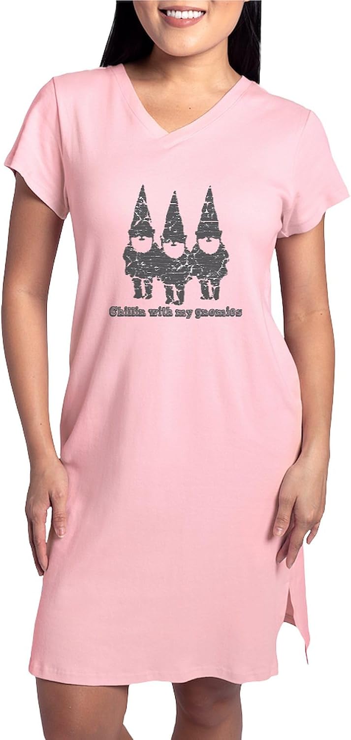 CafePress Chillin With My Gnomies Women's Nightshirt, Soft Long Pajama Shirt, Cotton PJs/Pyjamas
