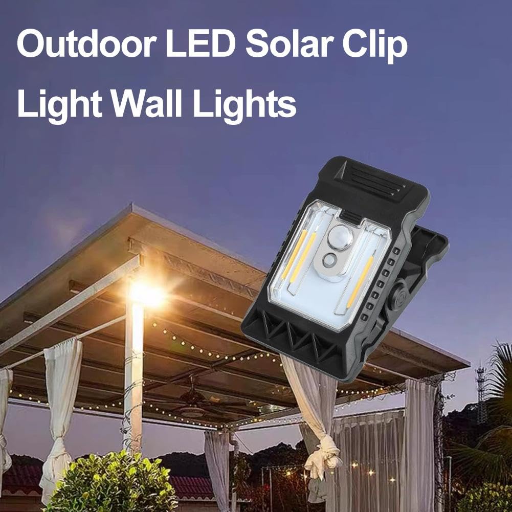 Confezione da 2 luci solari con sensore di movimento per esterni, con clip, impermeabili, ad alta luminosità, alimentate a energia solare, luci di sicurezza per recinzioni esterne e campeggio