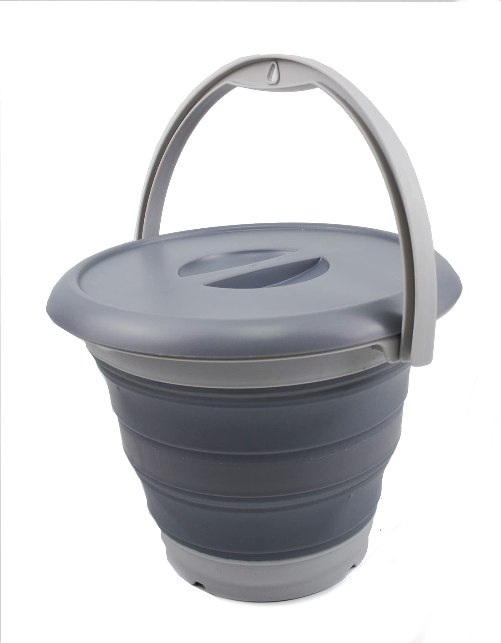 SAMMART Secchio Pieghevole 5 Litri Con Coperchio, Portatile, Per Pesca, Campeggio, Spiaggia, Grigio