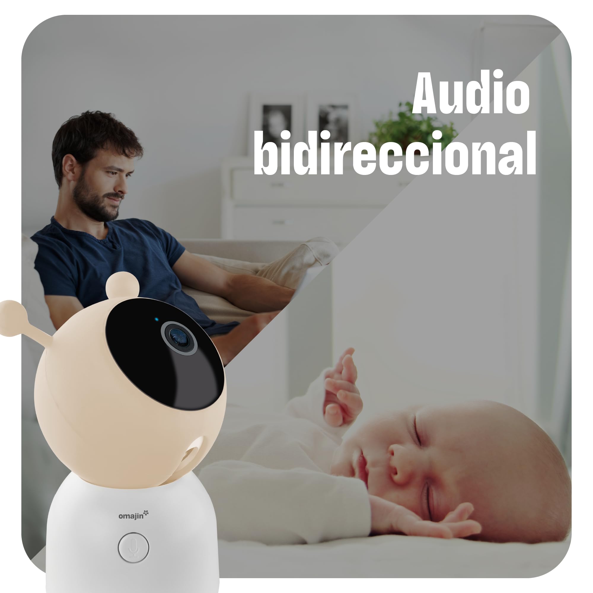 OMAJIN by Netatmo, Cámara Vigilabebés Inteligente 2K HD, Visión Nocturna, Alerta llantos, Audio bidireccional, Canciones, Ruido Blanco, luz, Medidor Humedad/Temperatura, SD/Cloud, App Control, OBC-01