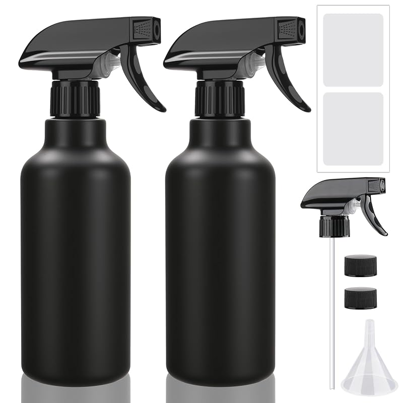 Frascos borrifadores de plástico Hethyo 500 mL, pretos, pacote com 2