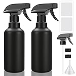 Hethyo Spray Bottles 16.9oz/500ml Plastic Empty Spray Bottle for Hair Mist/Stream Spraying Heavy Duty Water Spray Bottles for Cleaning Solutions, Plants 2 Pack (Black)