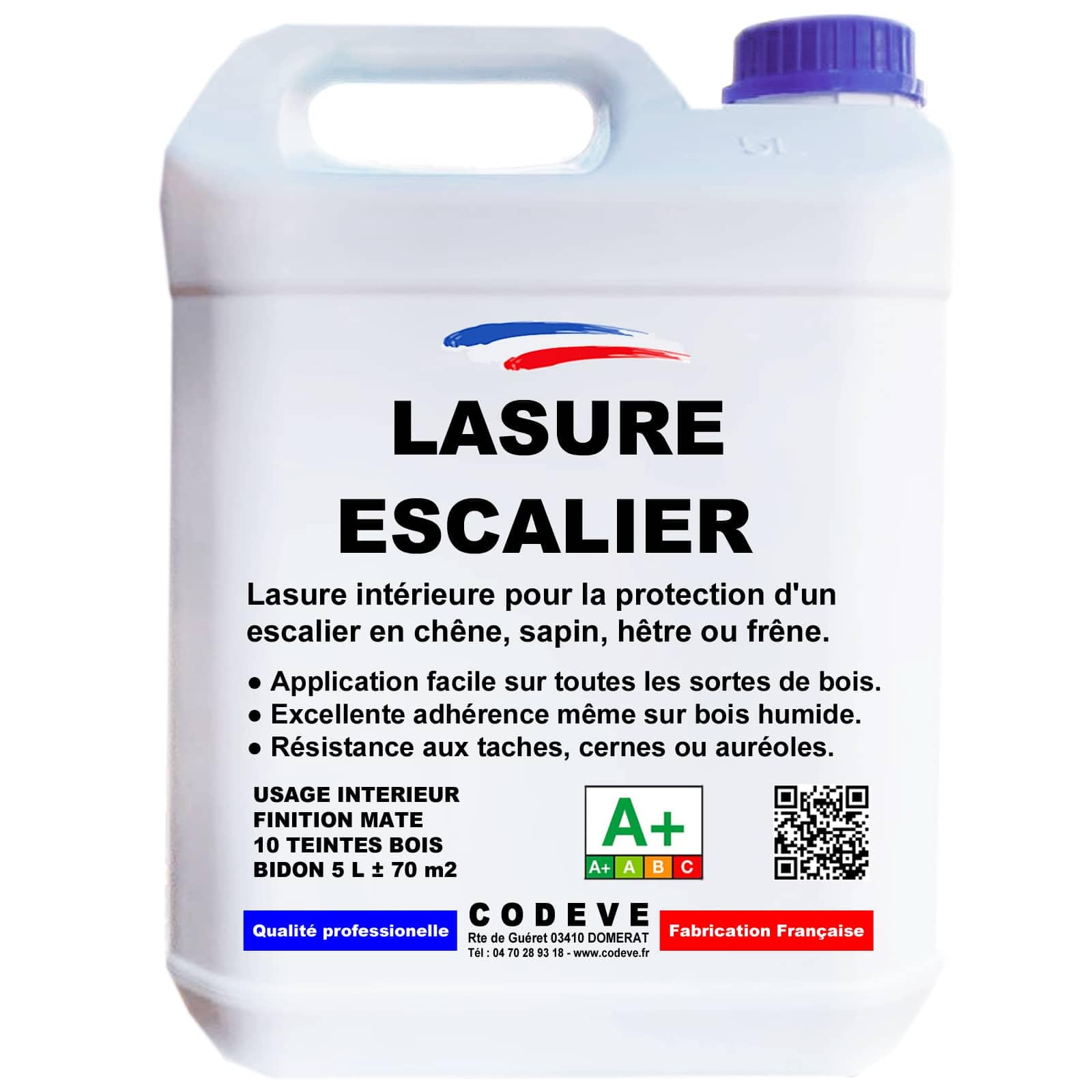 Lasure Escalier - Codeve Bois/Chêne foncé - 5L - Intérieur - Pour La Protection D'un Escalier En Chêne, Sapin, Hêtre Ou Frêne.
