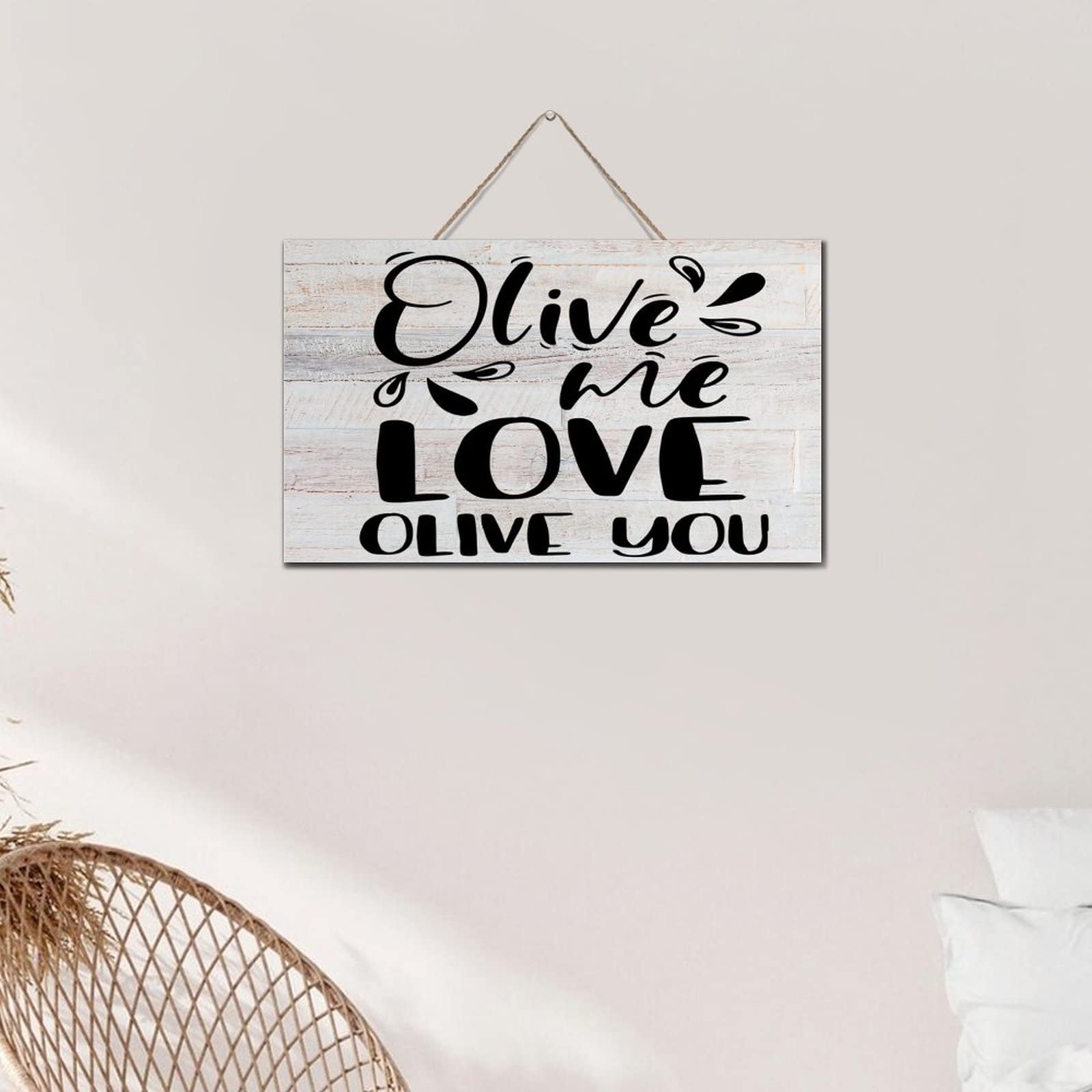 Cartello In Legno Olive You 15x15 Cm - Decorazione Da Cucina E Mensola Con Ramoscello D'Ulivo, Regalo Divertente Per La Casa