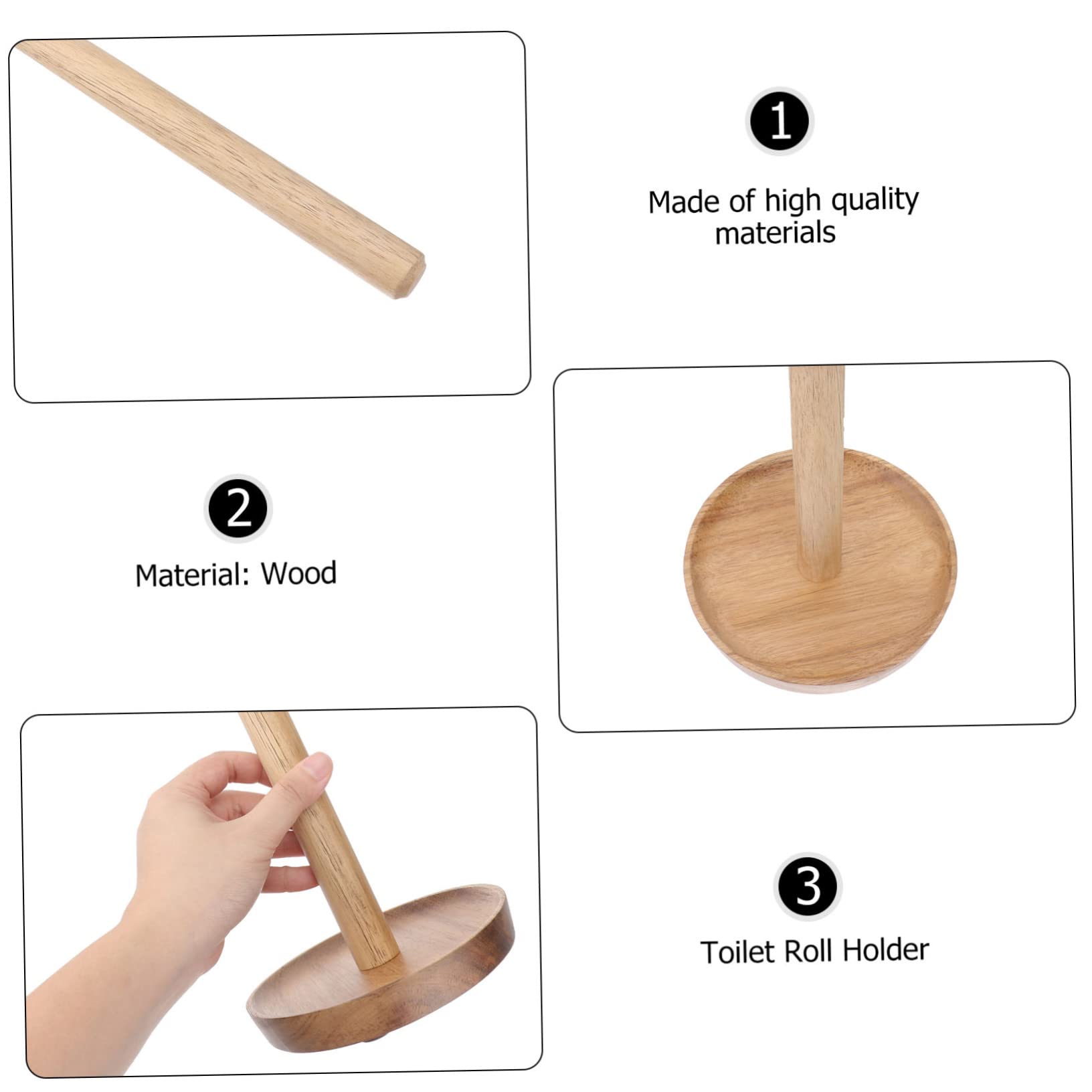TOPBATHY Portarotolo da Bagno in Legno Solido, Marrone, Base Antiscivolo, Design Semplice e Creativo per Bagno Padronale e Cameretta