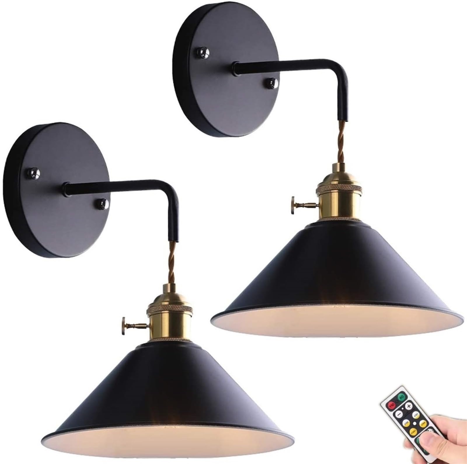 Juego de dos apliques de pared que funcionan con pilas, luces de pared inalámbricas con control remoto, lámpara de pared colgante sin cables para el pasillo de la sala de estar del dormitorio (Color