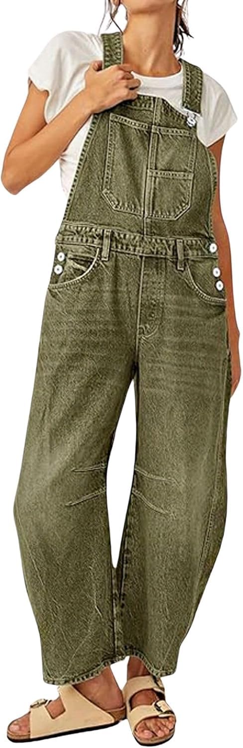 yoeasy Women's Denim Overall Barrel Wide Leg Bib Baggy Jeans