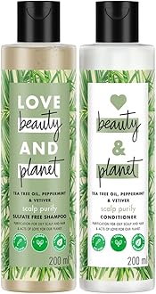Love Beauty & Planet Tea Tree, Peppermint & Vetiver Purifying Shampoo & Conditioner, No Parabens, No Dyes, (200ml + 200ml)